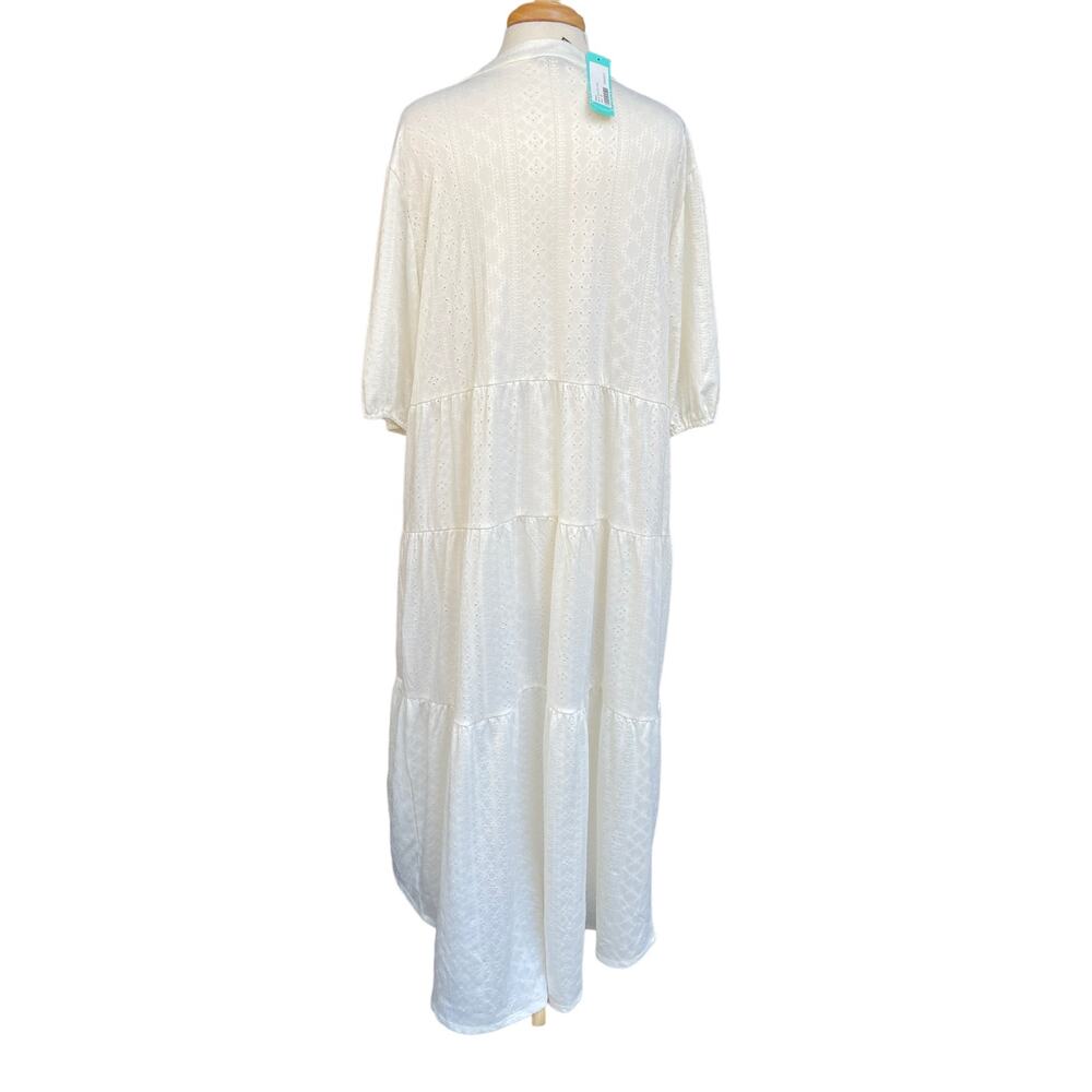 Bobeau Brynn Tiered Shirt Dress Women's Size 2X White Eyelet Short Sleeve New - Picture 8 of 14